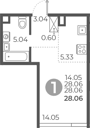Планировка — Мневники от Гранель, Студия, 28 м²