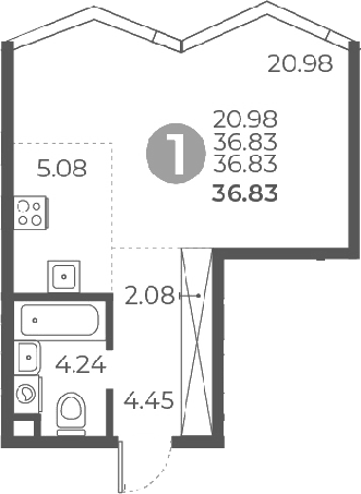 Планировка — Мневники от Гранель, Студия, 37 м²