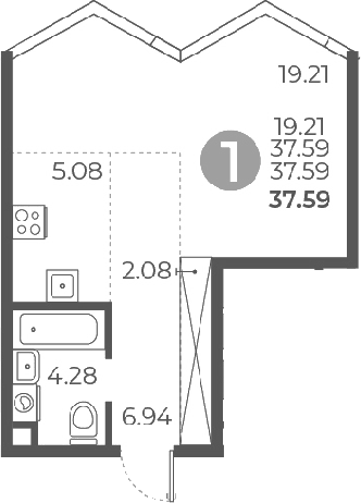 Планировка — Мневники от Гранель, Студия, 38 м²