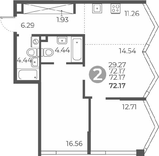 Планировка — Мневники от Гранель, 3-комн., 72 м²