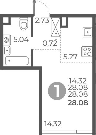 Планировка — Мневники от Гранель, Студия, 28 м²