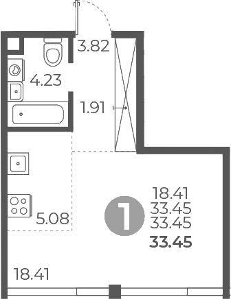 Планировка — Мневники от Гранель, Студия, 33 м²
