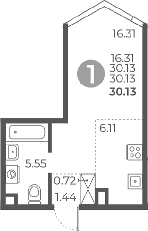 Планировка — Мневники от Гранель, Студия, 30 м²