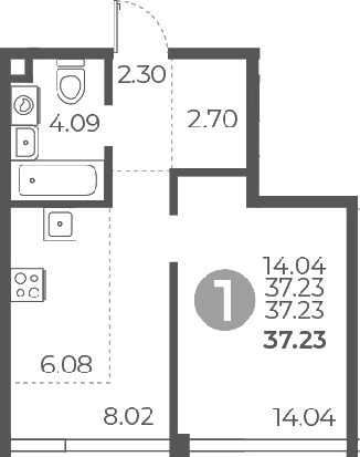 Планировка — Мневники от Гранель, 1-комн., 37 м²