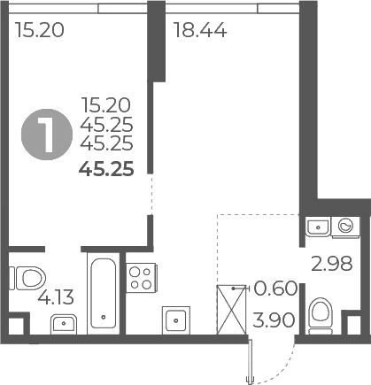 Планировка — Мневники от Гранель, 1-комн., 45 м²