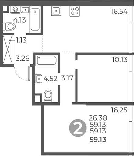Планировка — Мневники от Гранель, 2-комн., 59 м²
