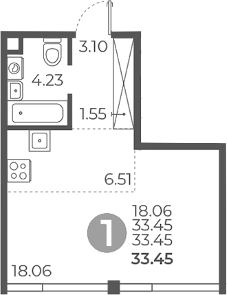 Планировка — Мневники от Гранель, Студия, 33 м²
