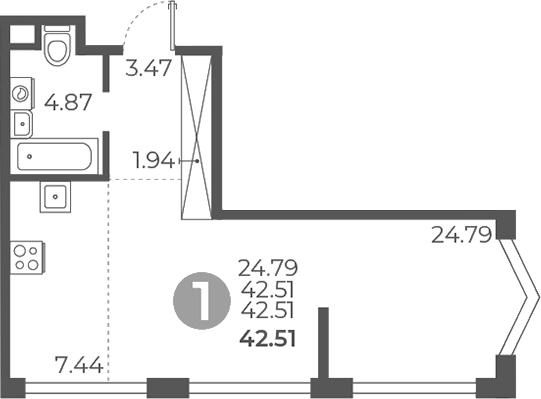 Планировка — Мневники от Гранель, Студия, 43 м²