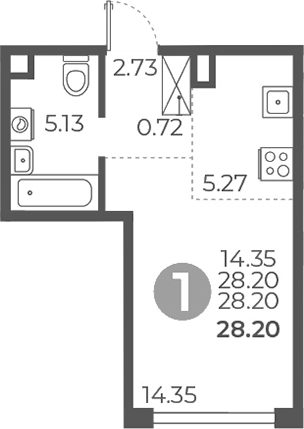 Планировка — Мневники от Гранель, Студия, 28 м²