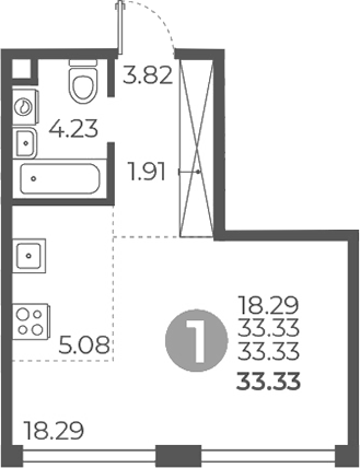 Планировка — Мневники от Гранель, Студия, 33 м²