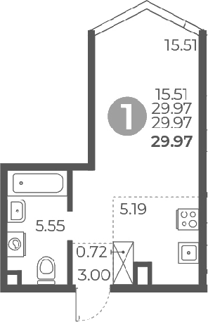 Планировка — Мневники от Гранель, Студия, 30 м²