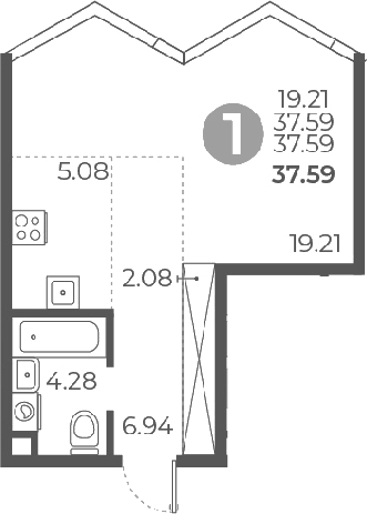 Планировка — Мневники от Гранель, Студия, 38 м²