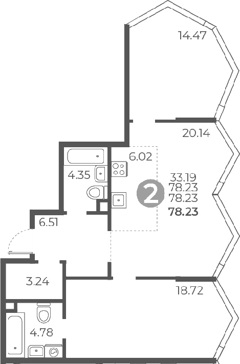 Планировка — Мневники от Гранель, 3-комн., 78 м²
