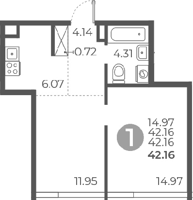 Планировка — Мневники от Гранель, 2-комн., 42 м²