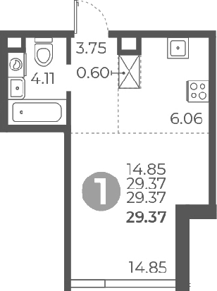 Планировка — Мневники от Гранель, Студия, 29 м²