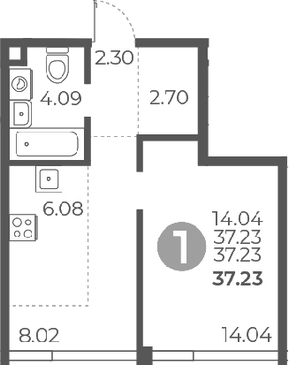 Планировка — Мневники от Гранель, 1-комн., 37 м²