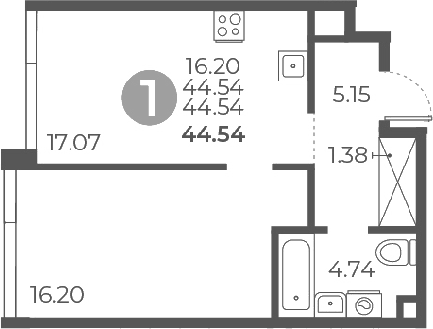 Планировка — Мневники от Гранель, 2-комн., 45 м²