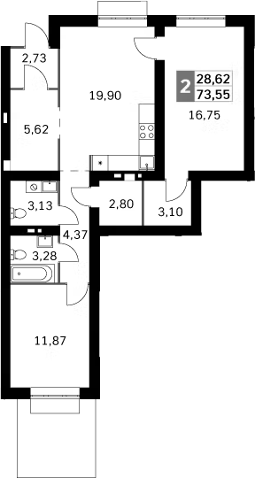 Планировка — Жаворонки Клаб, 3-комн., 74 м²