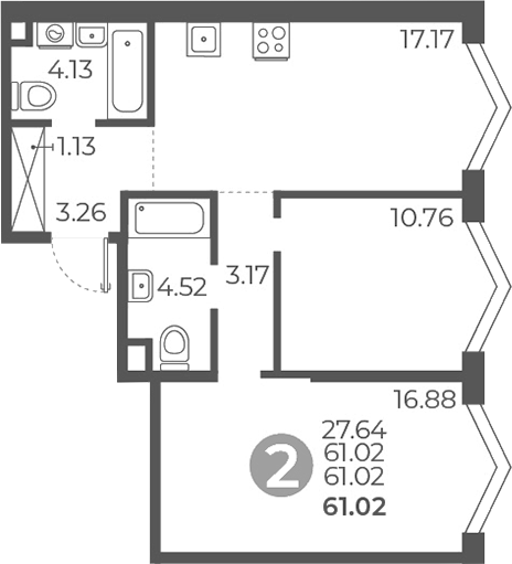 Планировка — Мневники от Гранель, 2-комн., 61 м²