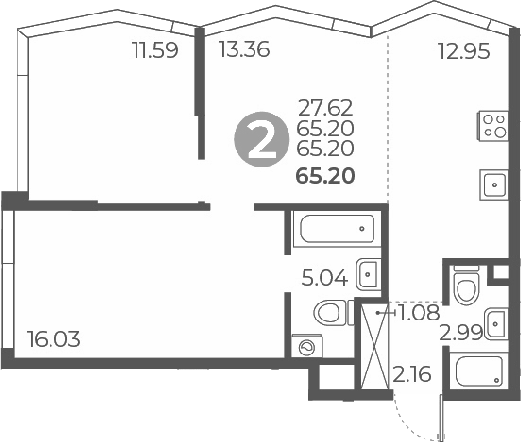 Планировка — Мневники от Гранель, 3-комн., 65 м²