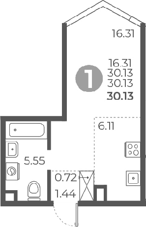 Планировка — Мневники от Гранель, Студия, 30 м²