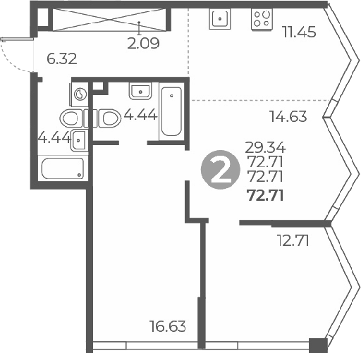 Планировка — Мневники от Гранель, 3-комн., 73 м²