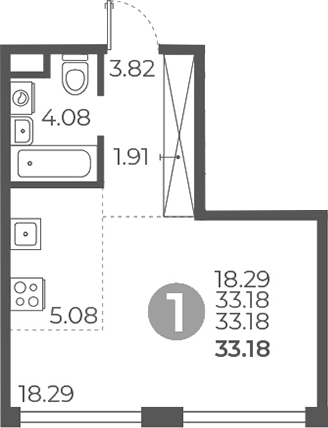Планировка — Мневники от Гранель, Студия, 33 м²