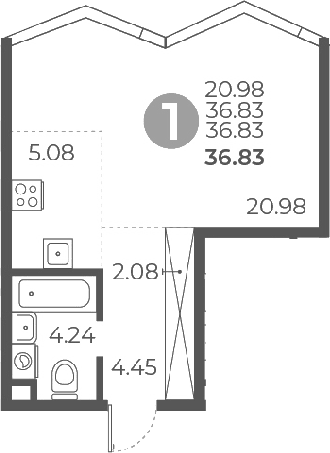 Планировка — Мневники от Гранель, Студия, 37 м²