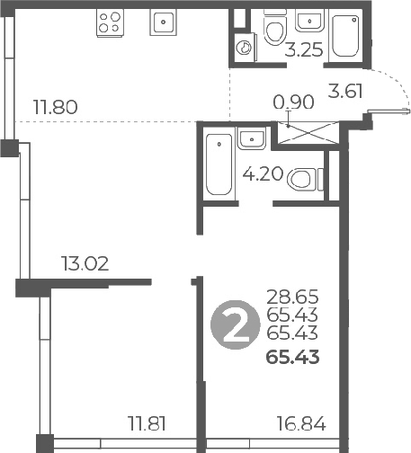 Планировка — Мневники от Гранель, 3-комн., 65 м²