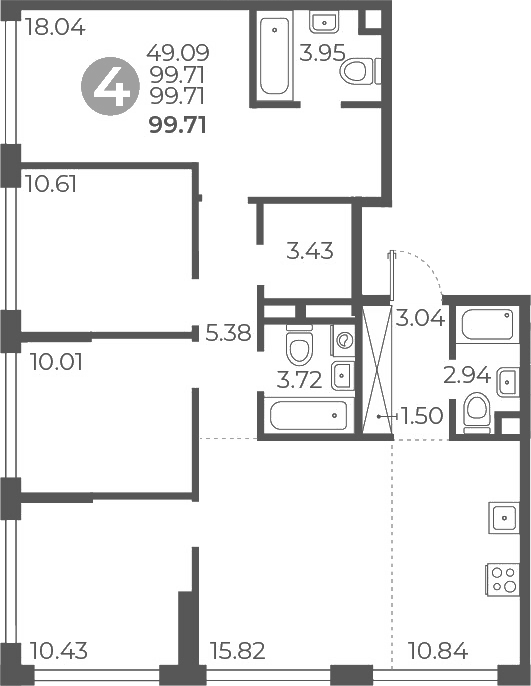 Планировка — Мневники от Гранель, 5-комн., 100 м²