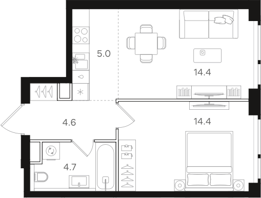 Планировка — Назаре. Мангазея в Богородском, 2-комн., 43 м²