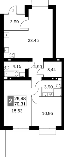 Планировка — Жаворонки Клаб, 3-комн., 70 м²