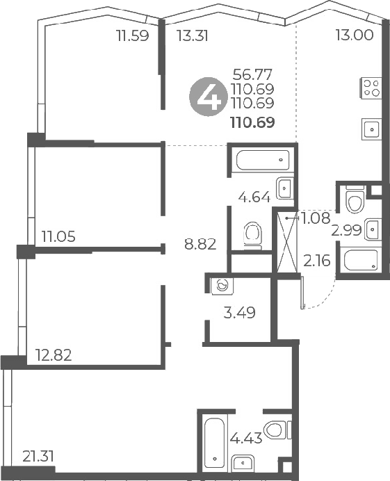 Планировка — Мневники от Гранель, 5-комн., 111 м²