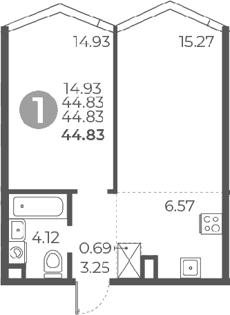 Планировка — Мневники от Гранель, 2-комн., 45 м²