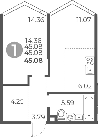 Планировка — Мневники от Гранель, 2-комн., 45 м²