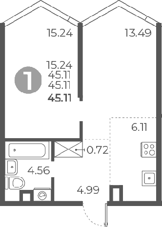 Планировка — Мневники от Гранель, 2-комн., 45 м²
