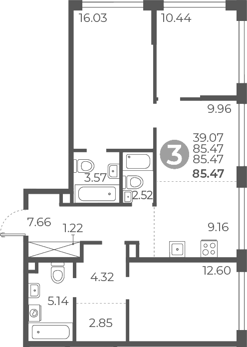 Планировка — Мневники от Гранель, 4-комн., 85 м²