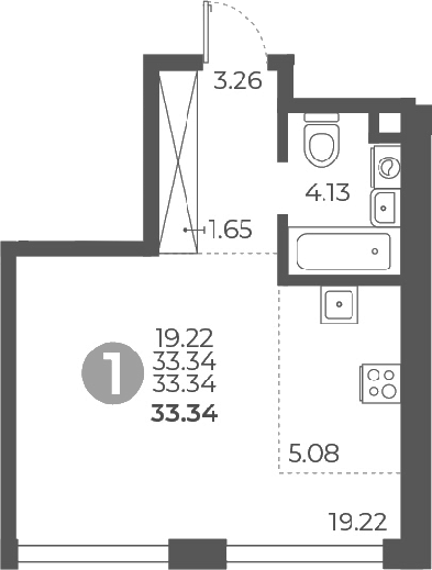 Планировка — Мневники от Гранель, Студия, 33 м²