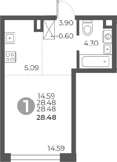 Планировка — Мневники от Гранель, Студия, 28 м²