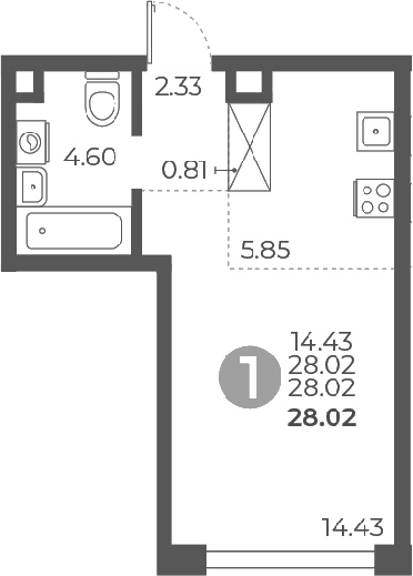 Планировка — Мневники от Гранель, Студия, 28 м²