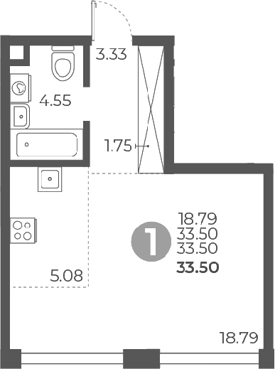 Планировка — Мневники от Гранель, Студия, 34 м²