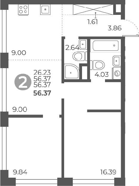Планировка — Мневники от Гранель, 3-комн., 56 м²