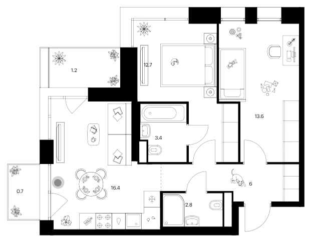 Планировка — Строгино 360, 2-комн., 55 м²