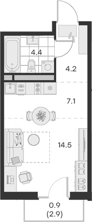 Планировка — Михалевич, Студия, 31 м²