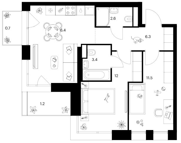 Планировка — Строгино 360, 2-комн., 52 м²