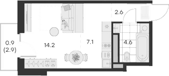 Планировка — Михалевич, Студия, 29 м²