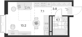 Планировка — Михалевич, Студия, 28 м²