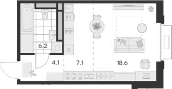 Планировка — Михалевич, Студия, 36 м²