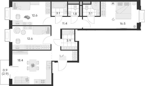 Планировка — Михалевич, 3-комн., 83 м²