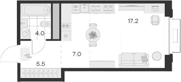 Планировка — Михалевич, Студия, 34 м²